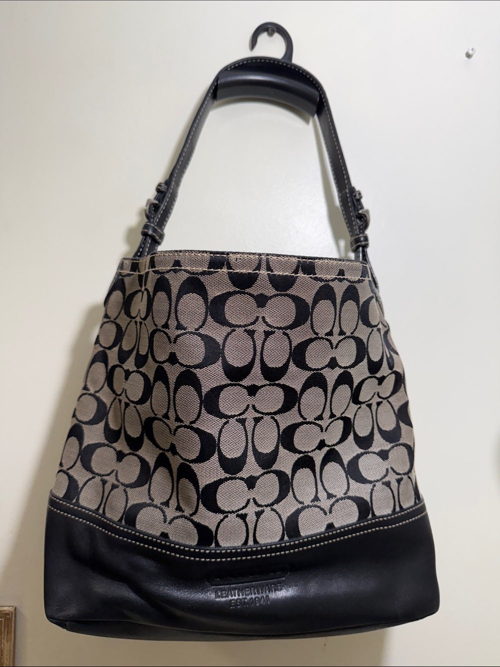 Coach Black and Tan Signature Shoulder Bag
